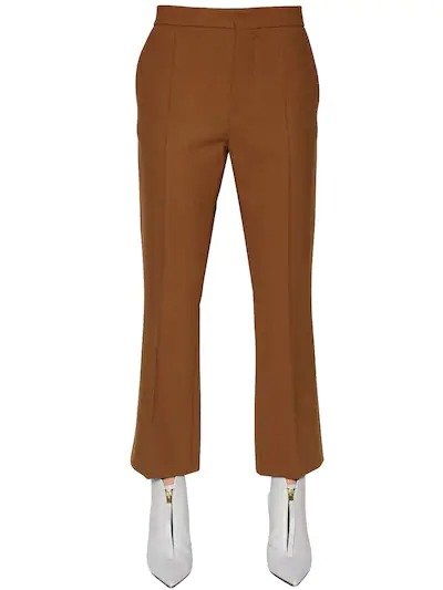 棕色羊毛混纺长裤