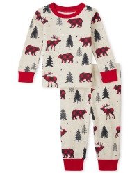 男女通用婴儿和幼儿配套家庭冬季小熊舒适棉质睡衣