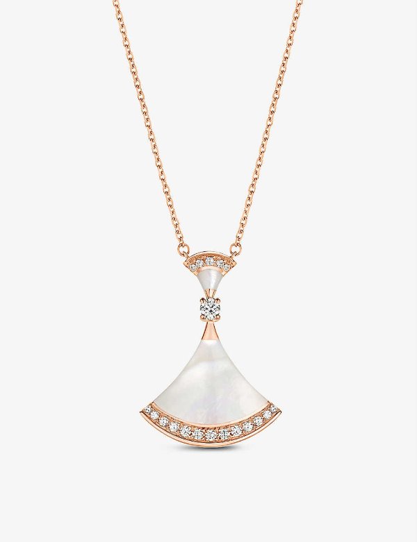 Diva Dream 18K玫瑰金、0.28克拉圆形切割密镶钻石和珍珠贝母项链