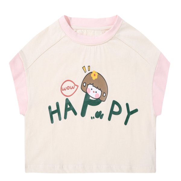 夏季T恤–快乐的女孩–淡粉色