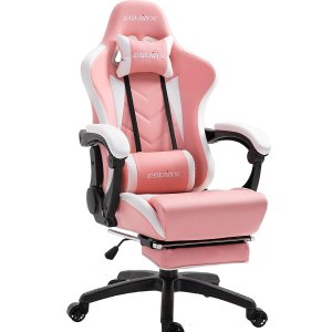 Dowinx 粉色少女电竞椅 有按摩功能 椅背可放平 带脚拖