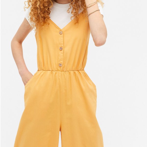 Spaghetti strap cotton jumpsuit - Orange - Jumpsuits - Monki FR