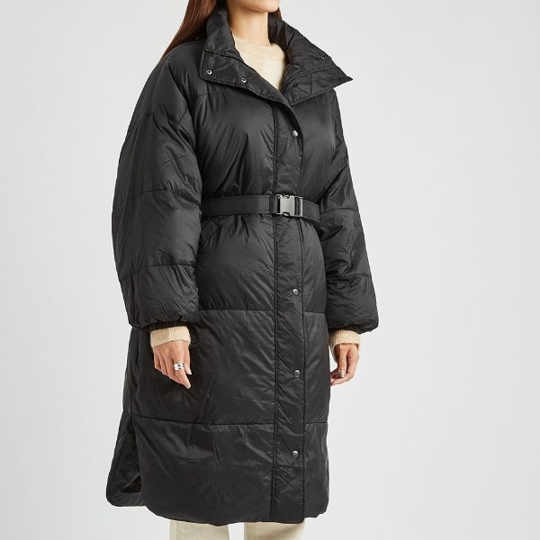 Driesta black quilted shell coat
