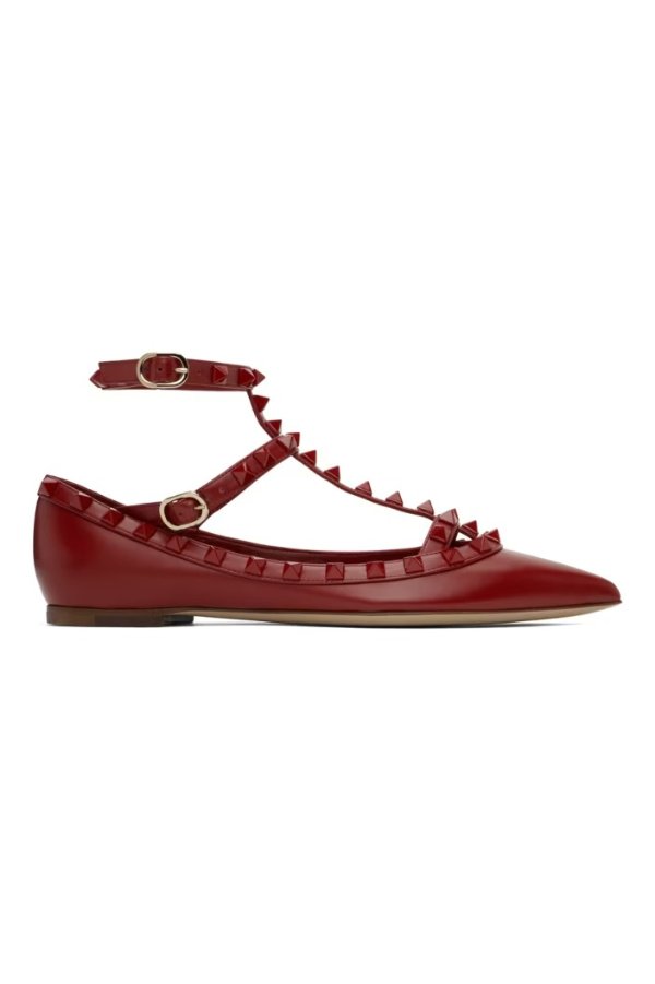 红色 Rockstud 单环芭蕾鞋