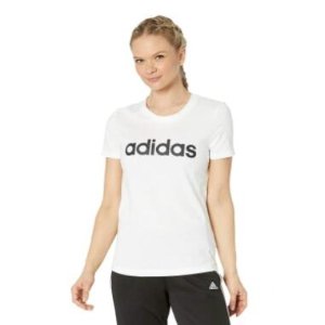 Adidas Essentials Linear 女款100%纯棉修身白短袖 M码