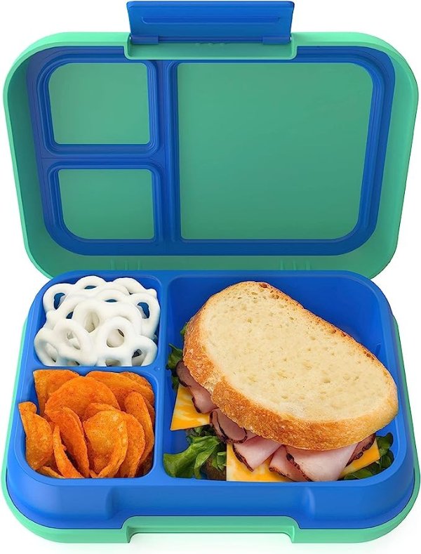® Pop - 便当式午餐盒，适合 8 岁以上儿童和青少年 - 可容纳 5 杯食物，带可拆卸分隔器，可容纳 3-4 个隔层 - 防漏，可用于微波炉/洗碗机，不含 BPA（春绿色/蓝色）