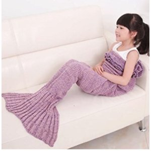 KALRI 儿童美人鱼毛毯- 薰衣草紫色