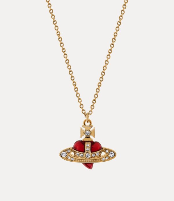 Gold New Diamante Heart Pendant Necklace | Vivienne Westwood® 红色