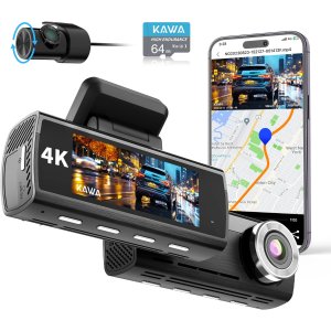 Amazon春季大促🌸：KAWA 4K 前后双摄 行车记录仪 带64GB储存卡 夜视/停车模式搭载