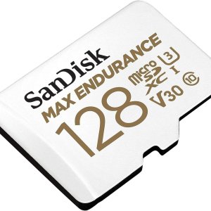 SanDisk 128GB 卡 带适配器，适用于家庭安全摄像头和行车记录仪
