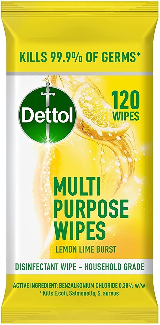 Multipurpose Wipes, Lemon Lime Burst, Pack of 120