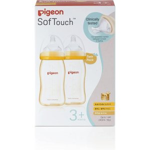 Pigeon婴儿奶瓶 for 3+ Months Babies, BPA & BPS-Free, 240ml, PPSU, 2-Pack