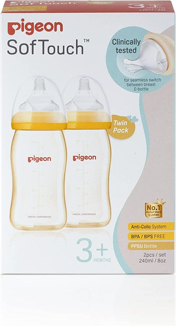 婴儿奶瓶 for 3+ Months Babies, BPA & BPS-Free, 240ml, PPSU, 2-Pack
