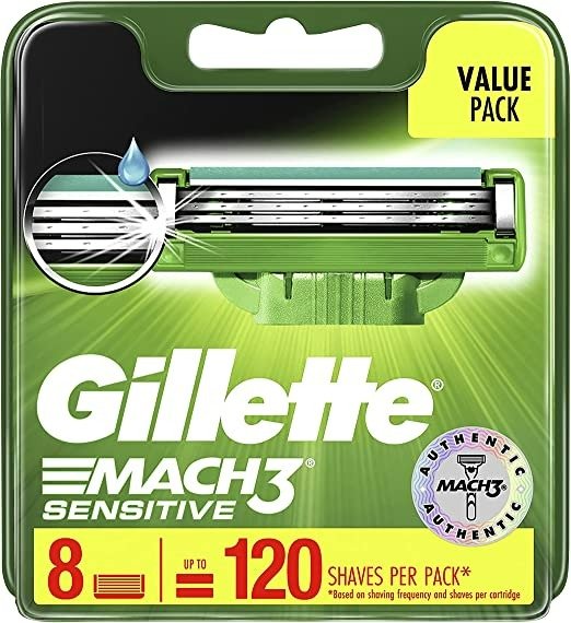 Mach3 Turbo Sensitive Men's Razor Blade Refill Cartridges, Pack of 8