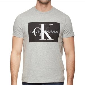 Calvin Klein 男士T恤圆领灰色修身logo款