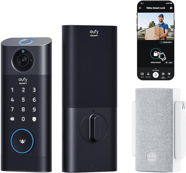 eufy Security S330 视频智能锁，三合一摄像头+门铃+指纹无钥匙进入门锁