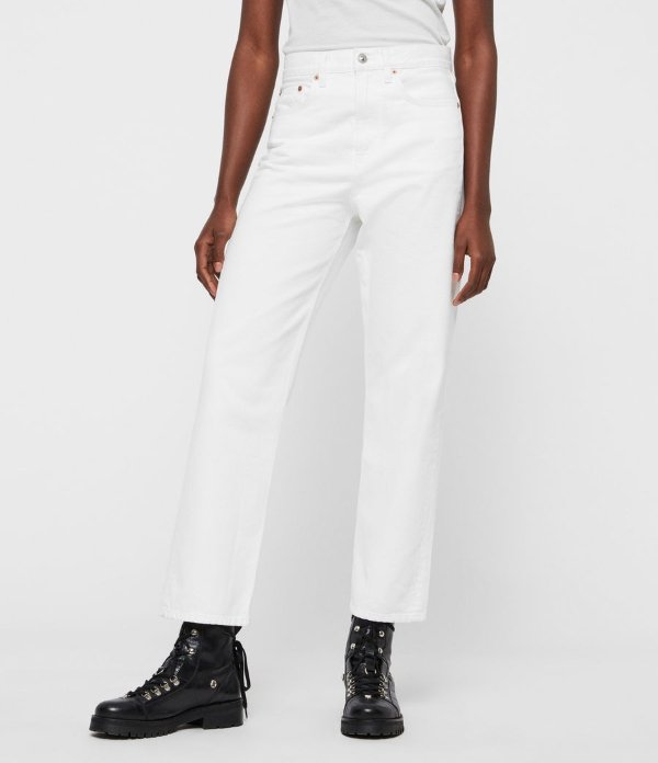 Mari High-Rise Cropped Boyfriend Jeans, White