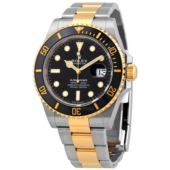 Submariner 黑色表盘不锈钢和 18K 黄金表链自动男士手表