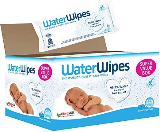 WaterWipes Baby Wet Wipes Sensitive Skin, 99.9% Purified Water, 9 x 60 Wet Wipes (540 Wet Wipes)