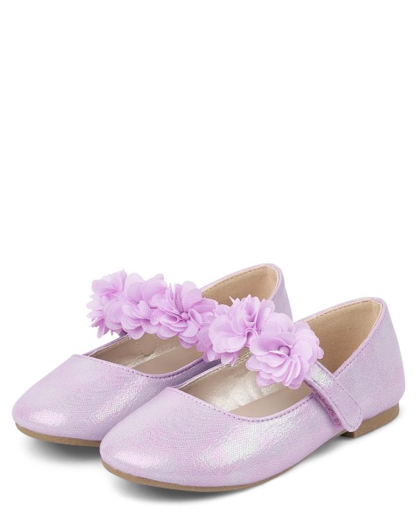 女童花卉芭蕾平底鞋 