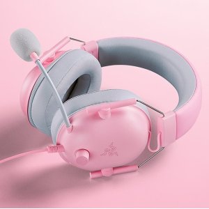 史低价：RAZER 旋风黑鲨耳机 V2 X,案台亮色粉红少女心