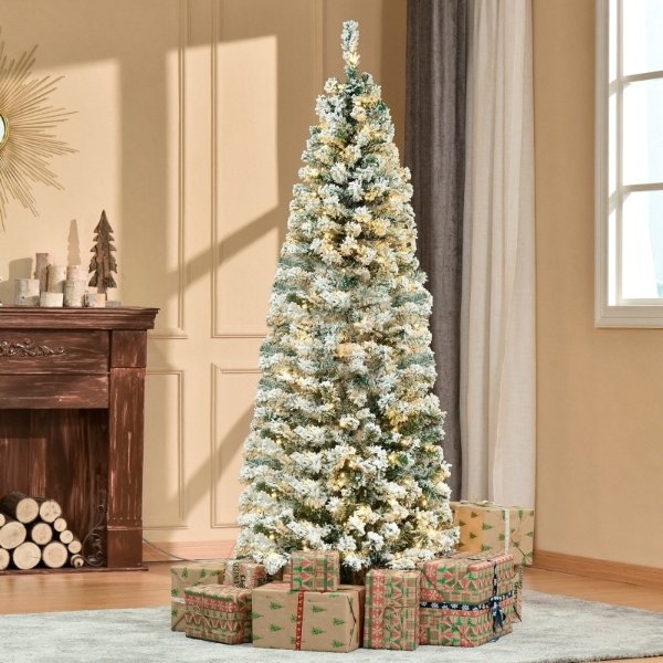 HOMCOM 6FT落雪圣诞树+白色装饰灯