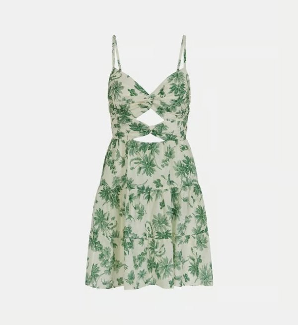 — Short linen-blend floral print ruffled dress