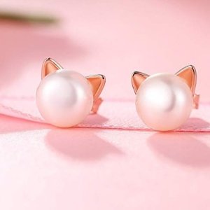 闪购：ZowBinBin 可爱猫眯纯银珍珠耳钉