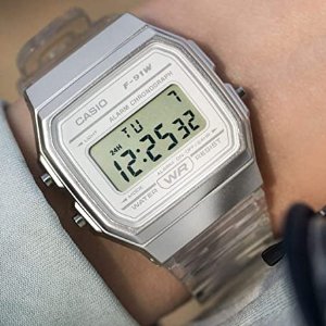 白菜价：Casio Quartz 复古方块树脂透明表带手表