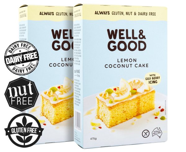 2 x Well & Good Gluten, Nut & Dairy Free Lemon Coconut Cake Mix 475g