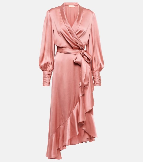 粉色丝绸长裙