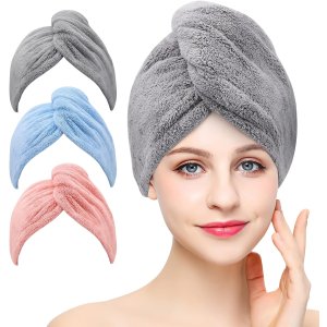 BEoffer 超细纤维干发帽3件装 超强吸水速干 免擦洗
