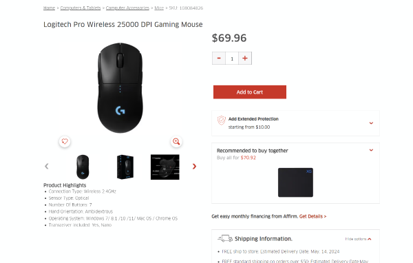 Logitech G PRO Wireless 游戏鼠标 25600DPI