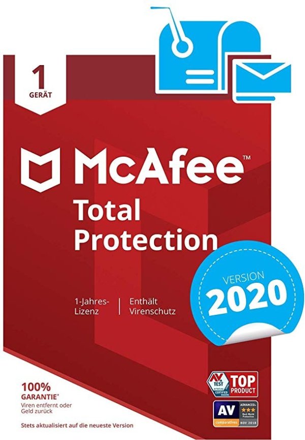 McAfee Total Protection 2020 | 1 device | 1 year | PC / Mac / Smartphone / Tablet | Activation code by post