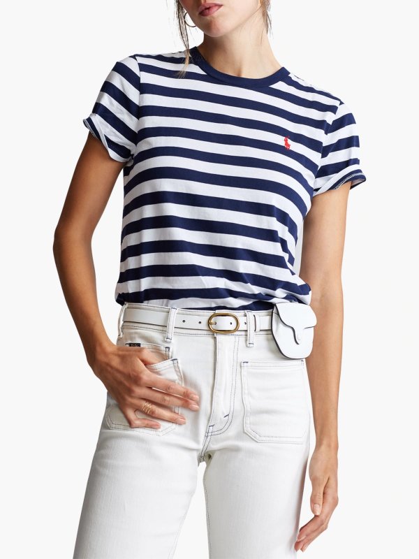 Polo Ralph Lauren Stripe Logo T-Shirt, Cruise Navy/White