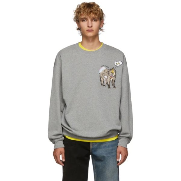 Grey Melange Forba Animal-Embroidered卫衣