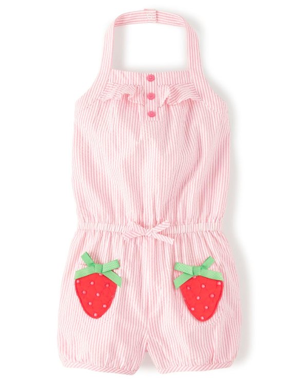 粉色草莓条连体裤