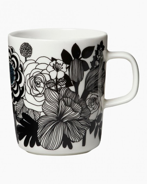 Oiva/Siirtolapuutarha mug 2,5 dl - white, black, turquoise - All home items - Home - Marimekko.com