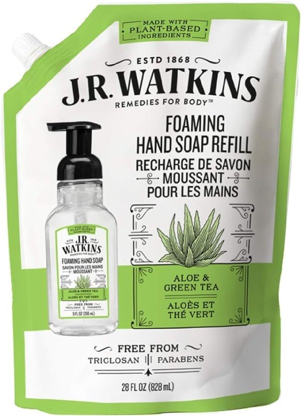J.R. Watkins 芦荟和绿茶洗手液补充装 828升