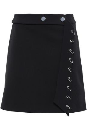 Ring-embellished stretch-crepe mini skirt