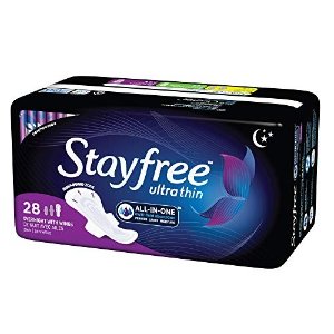 Stayfree带翅膀的超薄隔夜卫生巾