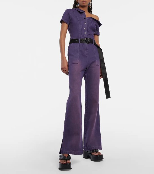 紫色连体牛仔裤