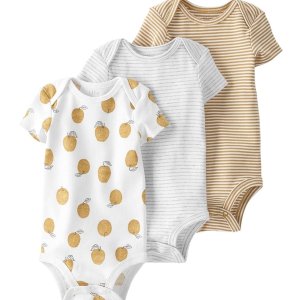 Carter's 女婴3件装 有机棉短袖罗纹连体衣
