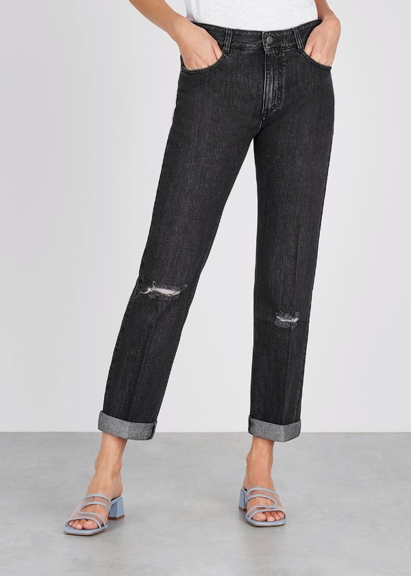 Black straight-leg jeans