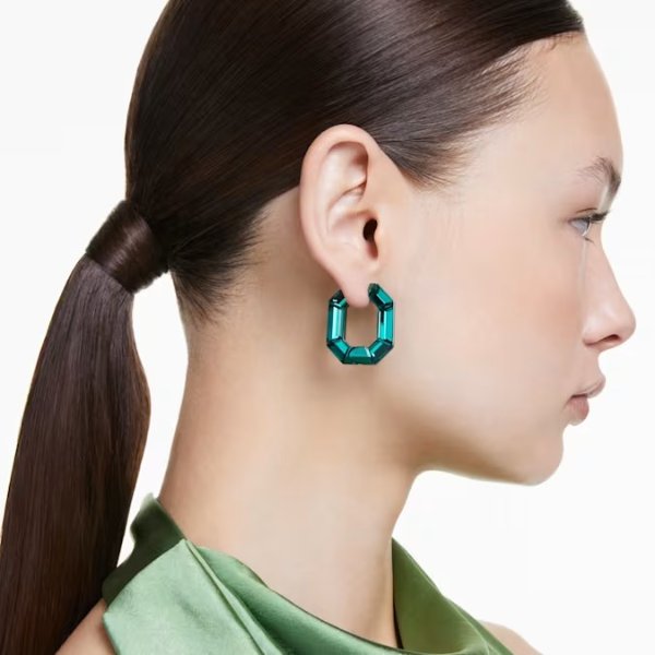 Lucent hoop earrings Octagon shape, Small, Green