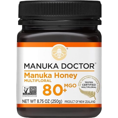 MGO 80+ Manuka Honey Multifloral, Certified 100% Pure New Zealand Honey, Guaranteed Non-GMO, 250g