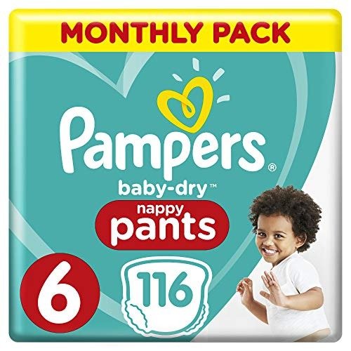 Pampers Baby-Dry Nappy Pants Size 6 Junior, 116 Nappy Pants, 15+kg, Monthly Pack