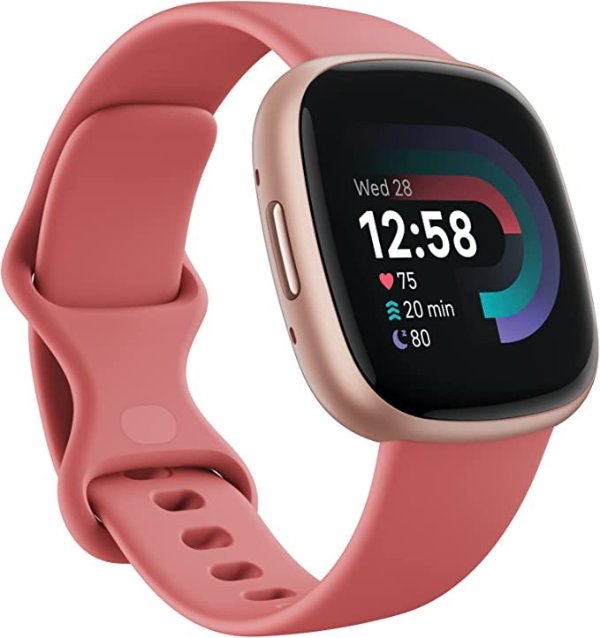 Versa 4 Fitness Smartwatch with Built-in GPS and up to 6 Days Battery Life - Compatible with Android and iOS, Pink Sand/Copper Rose