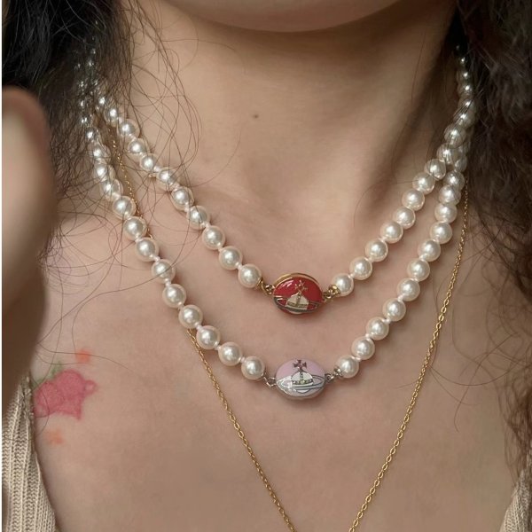 Loelia粉搪瓷珍珠项链