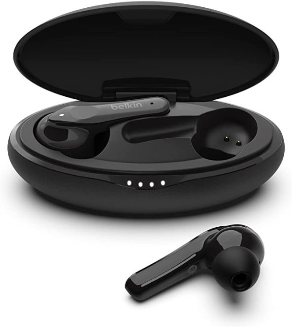SOUNDFORM Belkin Move Plus True Wireless Headphones with Qi Wireless Charging case Black PAC002btBK-GR Universal
